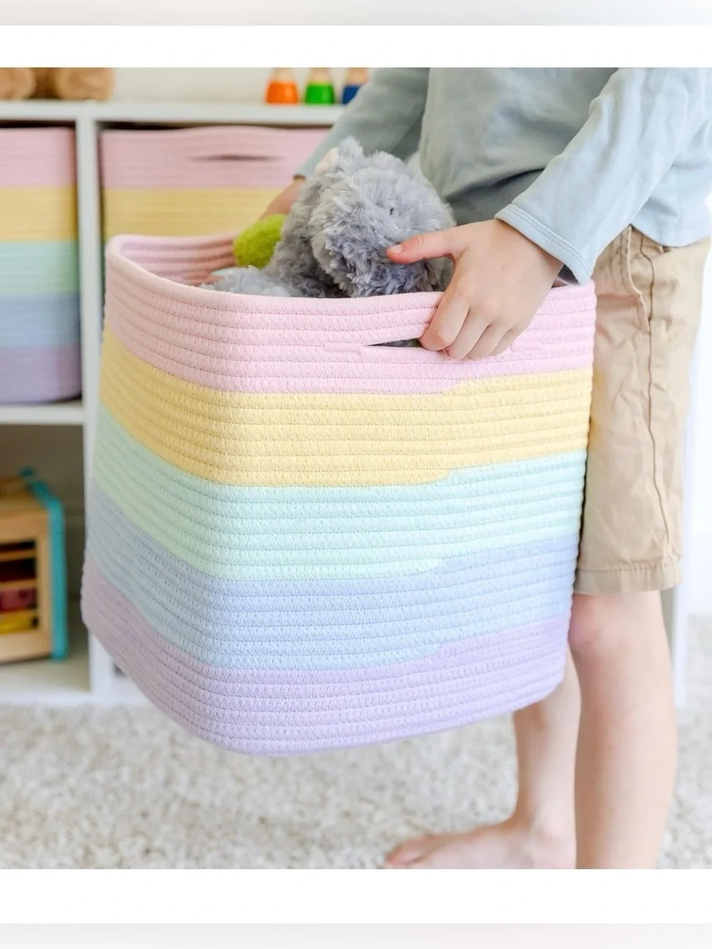 NWT..Pastel Stripe Cotton Rope Storage Bins - 3-Pack